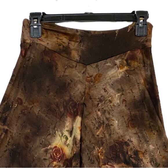Hippie Boho Festival Brown Floral Tie Dye Pull On Knit Flare Pants Size Small - Picture 6 of 7